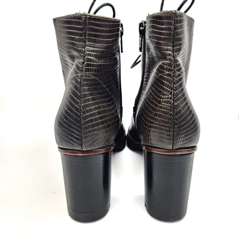 Zinda Lizard Embossed Leather Ankle Boots Chunky Lug Sole 37/US7 Edgy Streetwear